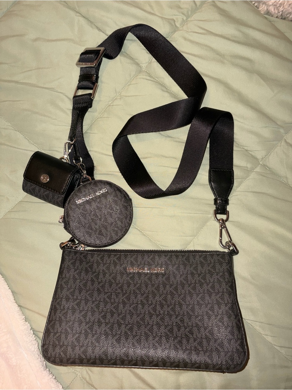 Michael Kors Black MK Logo Messenger Crossbody with Coin Pouch
